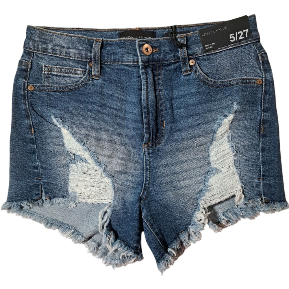 Kendall & Kylie The Icon Distressed Denim Shorts Size 5 / W27